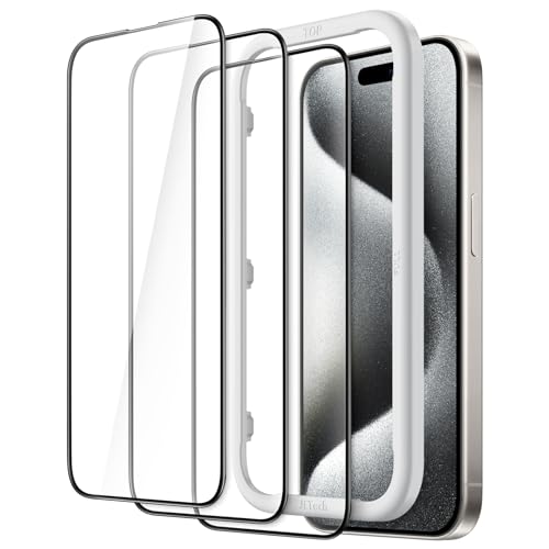 JETech iPhone 15 Pro(6.1C`p) SʕیtB KXtB  KChgt P[XɊȂ HDNA 3Zbg