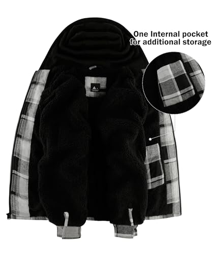Image of V VALANCH Men's Flannel Shirt Jacket with Hood Fleece Lined Plaid Jacket Zip Up Winter Warm Coat