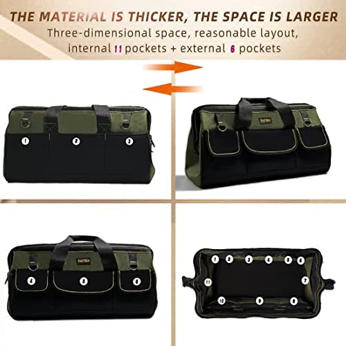 Image of FASTECH 20-inch Wide Mouth Tool Bag with Water Proof Molded Base, Wide Mouth Tool Tote Bag, Waterproof Tool Organizer Bag for Men with Adjustable Shoulder Strap(No Bottom Shell)
