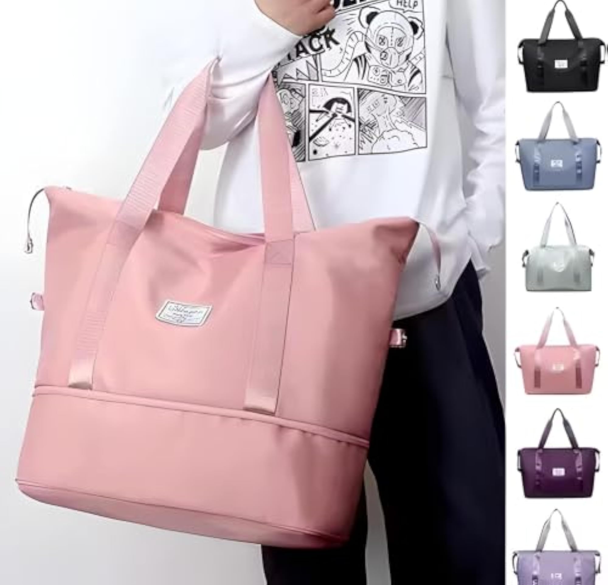 Travel Duffle Bag for Women, Foldable Waterproof Hand Bag Pink