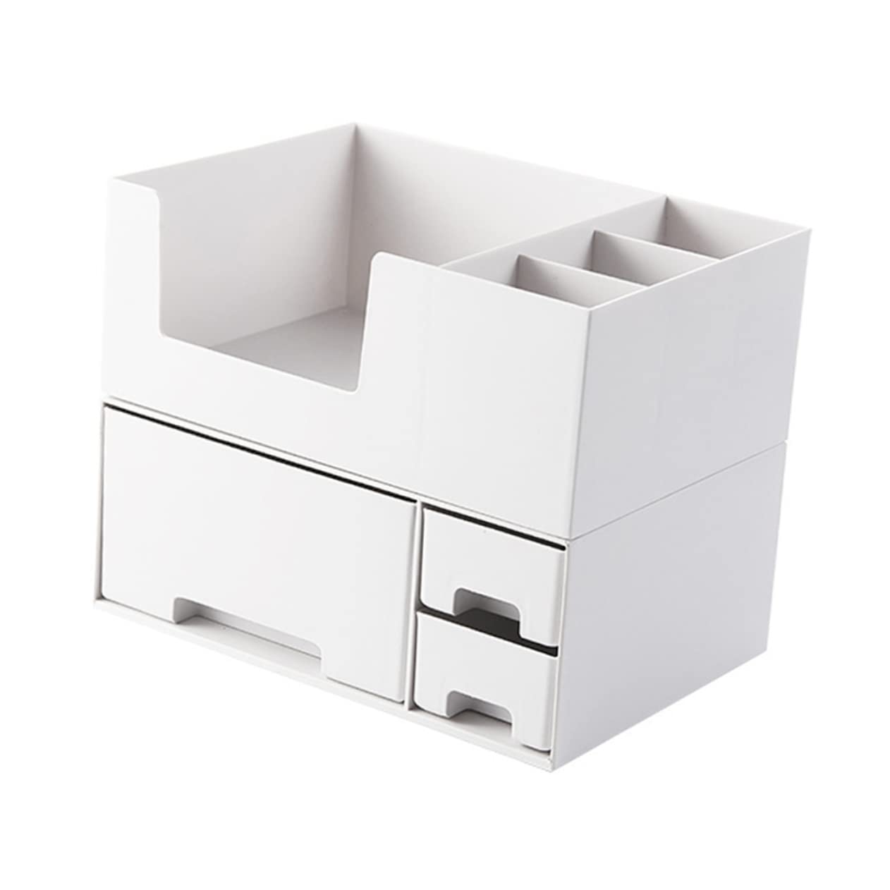 CALLARON Organizer per Trucchi da Scrivania in Plastica Bianca, Facile da Pulire e Conservare, Doppio Strato per Cosmetici e Gioielli, per Cassetti e Superfici Desktop