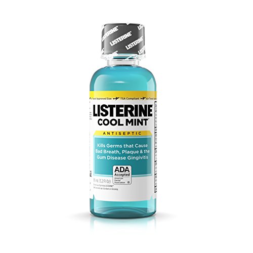 Listerine Cool Mint Antiseptic Mouthwash for Bad Breath, Travel Size 3.2 Ounces - Case of 24