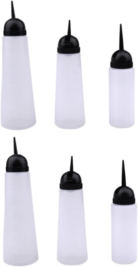Hair Coloring Applicator Bottles 6pcs with Pointed Mouth for Salon Use
