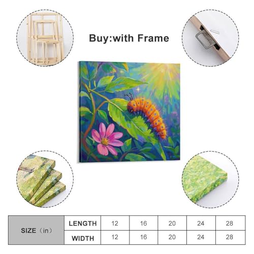 Chenille sur feuille verte tableau carré 50x50 CMHONLY - 2
