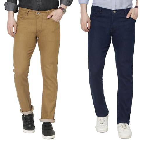 Image of DAIS Men's Stretchable Straight Fit Mid Rise Jeans, Pack of 2, (Combo of 2 Jeans)