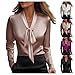 Canbebig Satin Blouses for Women Elegant Long Sleeve Shirts Casual Work Tie Neck Bishop Business Soild Color Classy Outfits