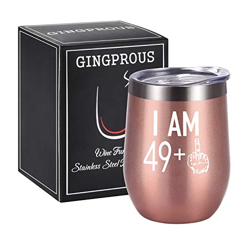 Gingprous 49 Plus One Middle Finger Wine Tumbler 50Th Birthday Gifts For Women, Turning 50 Funny Tumbler Gifts Idea For Best Friends Wife Mom Coworkers, 12 Oz Insulated Tumbler Glasses, Rose Gold #TOP4
