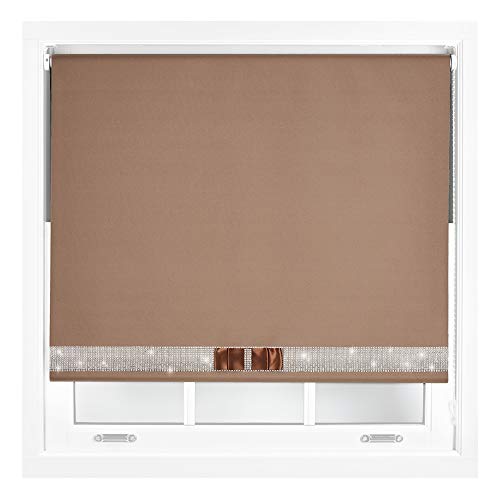 FURNISHED Persianas Opacas con Lazo Diamante - Persiana Enrollable Decorativa con diseño Brillante de Diamantes Marrón Cortar a Medida hasta 120W x 210L cm