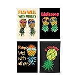 4 Pcs Upside Down Pineapple Flags, IF YOU KNOW & PLAY WELL WITH OTHERS & WELCOME, Double-Sided, 12x18 inches, Garden Funny Sign, Seasonal Porch Decorations Banner
