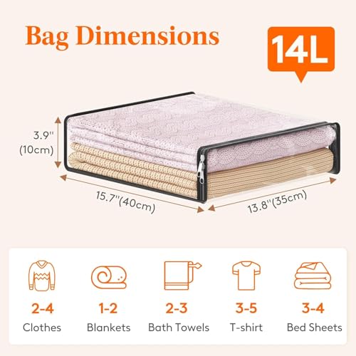 Lifewit 14L Clear Sheet Storage Bags with Zipper 6 Pack, Plastic Sweater Storage Bins for Clothing, Vinyl Foldable Clothes Containers Organizers for Closet, Blankets, Bedding 15.7 x 13.8 x 3.9 Inch - Image 3