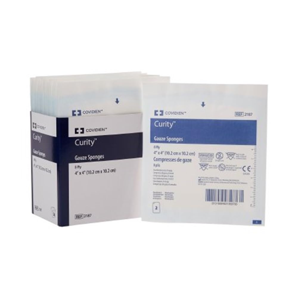 Covidien 2187 Curity Gauze Sponge, Sterile 2's in Peel-Back Package, 4" x 4", 8-ply (Pack of 50)