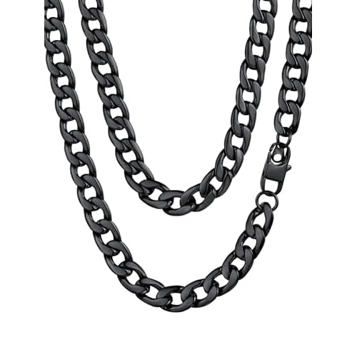 FaithHeart Stainless Steel Cuban Link Chain for Men, 5/9/12mm Black/Silver/Gold Plated Curb Chain Necklace Mami Cuban Link Chain Cool Hip Hop Chain Jewelry 18-30 Inch with Gift Box Length 20