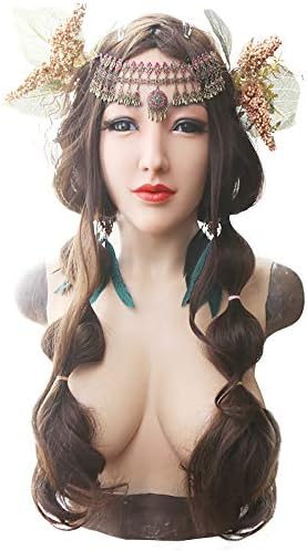 Alice Cosplay Realistic Female Head Mask Artificial Silicone Breast for Crossdresser Transgender Halloween 3G Light Beige