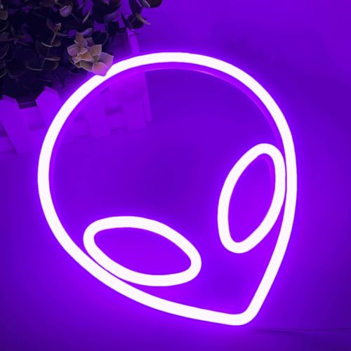 Image of Alien Neon Sign - Purple Alien LED Light, USB /Battery Powered for Wall Decor, Party Decorations