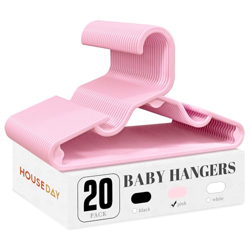 HOUSE DAY Plastic Baby Hangers for Closet 20 Pack, Durable Plastic Kids Hangers for Baby Clothes, Thin & Compact Childrens Hangers, Space Saving Pink Baby Hanger, Small Hanger for Kids Clothes