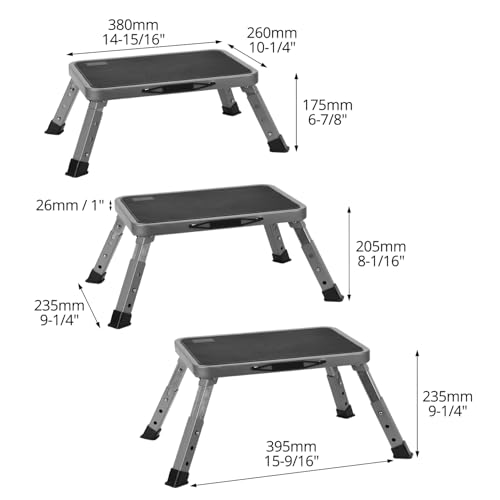 Miniatura 6 de Qwork - Escalera De Pie Ajustable En Altura, Escalera Plegable Con Plataforma Antideslizante, Para Camping, Hogar