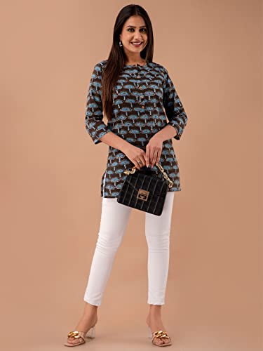 Image of feranoid Women Cotton Printed Straight Short Kurti