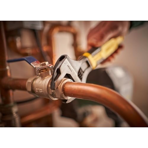 STANLEY 0-90-948 maxSteel Clé À molette Forgée en Acier Chrome, 30 x 200 mm - Poignée Bi matière - mollette de Réglage Crantée - Idéal pour La Plomberie - Normes ISO et DIN