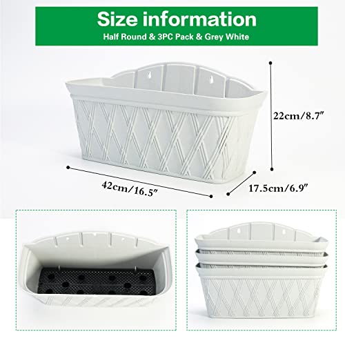 Sungmor Wall Hanging Planters,16.5 Inch Hanging Flower Pots For Railing Fence - Indoor Outdoor Balcony Wall Planter Hanging Basket, Plastic Pot Plant Container - Rectangle & 3Pc Pack & Grey White #TOP5