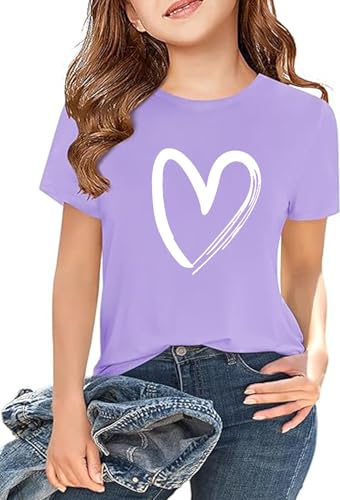Image of Girls Short Sleeve Tee Shirts Kids Summer Crewneck Tops 5-14 Years