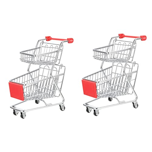 Stobok Decoraciones Para Salas De Casa 2Pcs Supermarket Decor Storage Prop Small Toy Mini Kids Hand Decoration Model For Desktop Photo Basket Tey Handcart Cart Shopping Kids Wheelbarrow #TOP4