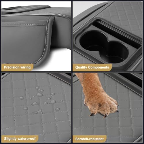 Image of Eliane Car Center Console Armrest Cover Pad Fashion PU Leather Car Armrest Cushion Fit for SUV, Auto Armrest Seat Box Cover with 2 Mobile Pockets, Ergonomic Comfort & Easy Install (Black) (Design 2)