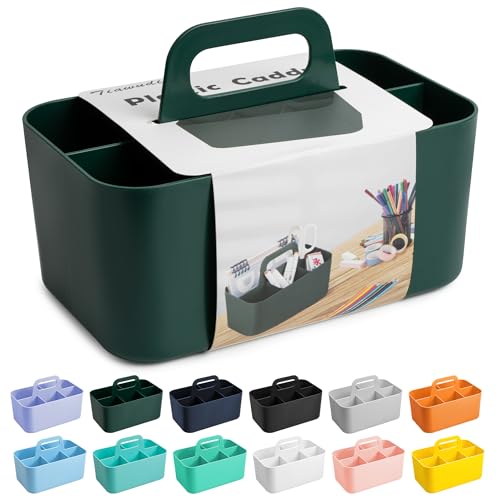 Image of Tiawudi Multipurpose Caddy Organizer, Plastic Caddy with Handle, Stackable Desk Organizer for Stationery, Marker and Pencil, Office Supplies Organizer, Dorm Caddy