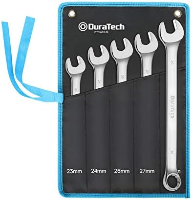 DURATECH Long Pattern Combination Wrench Set, Metric, 5-Piece, 23-30mm, 12 Point, CR-V Steel, with Pouch