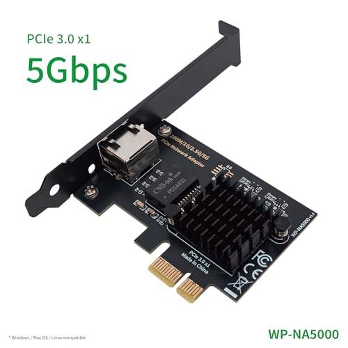WisdPi PCIe 3.0 x1 5GbE Adapter (WP-NA5000) Realtek RTL8126 Wired LAN Network Connection 5G, 2.5G, 1G, 100Mbps