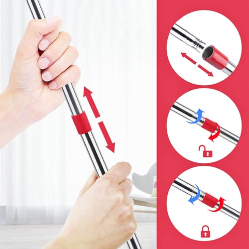 Miniatura 5 de Accesorio Para Vileda Turbo Mopas, Mango De Repuesto Para O-Cedar Easywring Cleaning Mopas, Palo De Acero Inoxidable, Mango De Mopa De Acero Inoxidable De 4 Secciones,Longitud Ajustable 76cm 147cm