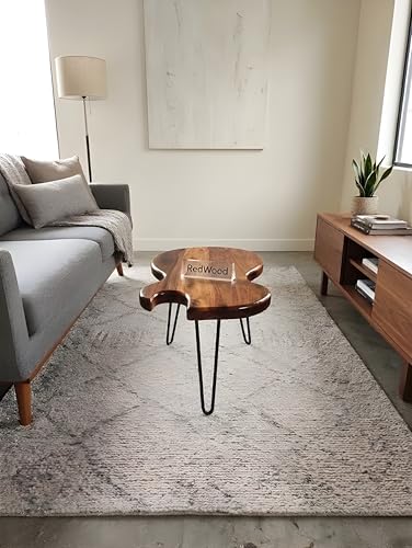 Image of REDWOOD Sheesham Wood Guitar Shape End Table with Iron Hairpin Legs | Modern Metal Accent Side Table for Living Room Bedroom | Unique Coffee Furniture Compact Space Saving Design | Brown