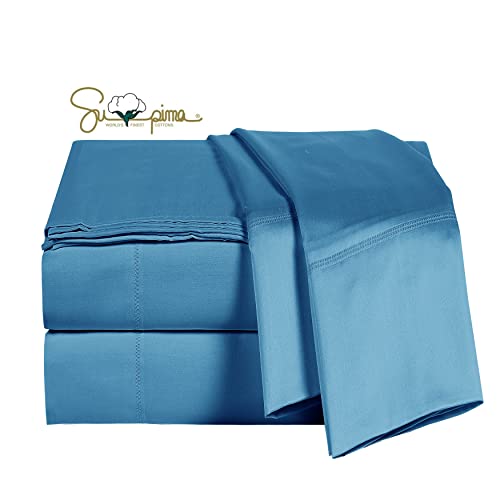 Image of 100 Supima Cotton Sheets 600 Thread Count,Bed Sheet Set Queen Sheets 4 Pieces,Soft & Silky Sateen Weave, Fits Mattress Up to 18'',Deep Pocket, Breathable & Fade Resistant (Peacock Blue, Queen)
