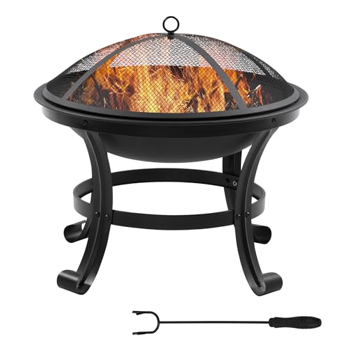Outsunny Brasero Exterior para Jardín Pozo de Fuego de Acero con Protector de Chispas y Atizador para Hogueras en Terraza Camping Ø55x50 cm Negro