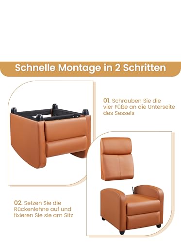 Yaheetech Fernsehsessel Relaxsessel mit Liege-Funktion, TV Sessel Ruhesessel Polstersessel Liegesessel verstellbar Einzelliegesessel für Wohnzimmer/Schlafzimmer/Lounge/Heimkino, Kunstleder Tan – Bild 7