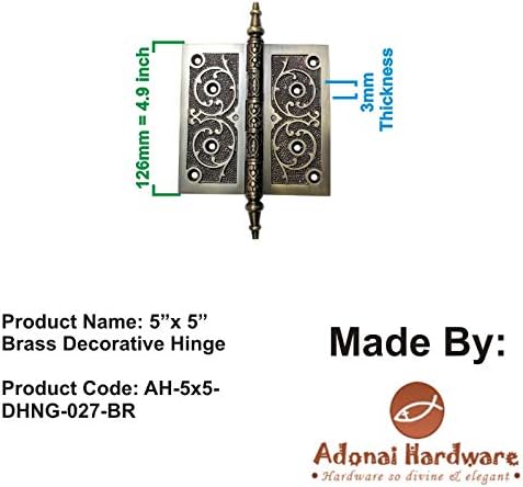 Adonai Hardware Brass Decorative Hinge (Supplied as 2 Pieces per Pack) (5" x 5", Black Powder Coated)