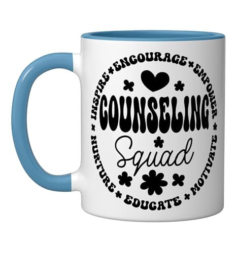 Groovy Counseling Squad Appreciation Week Back to School Ceramic Mug, Blue/White