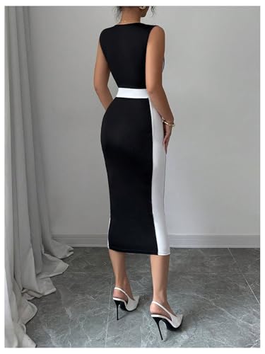 SOLY HUX Women's Bodycon Midi Dress Color Block Square Neck Sleeveless Cocktail Party Dresses2