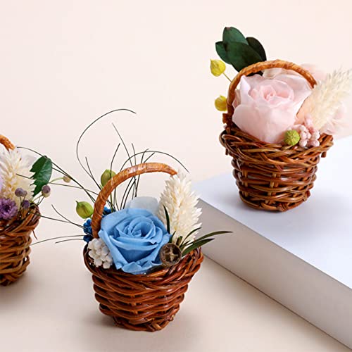 Niuhong 8 Pcs Mini Rattan Korb Geflochtener Blumenkorb Kleiner Wicker Basket Gewebte Korb Miniatur Henkelkorb Weidenkorb Mit Henkel Kinder Körbchen Party-Dekoration Blumentopf Geschenkbeutel (Braun)