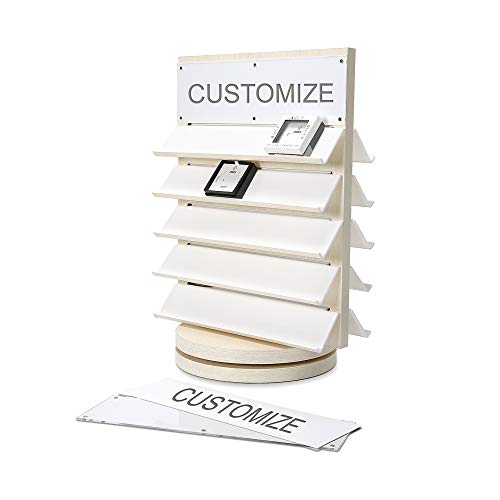 Faux Wood Grain Rotating Countertop Display Rack Retail Store Fixture Accessories Jewelry Cosmetics Customizable Sign