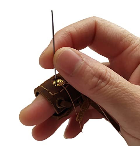 XTBOCA, Genuine Leather Coin Thimble, Finger Protector, Thimble for Hand Sewing, Sewing Leather, Quilting Embroidery, DIY Sewing Tools,Handmade,Crazy Horse Leather(2 Pcs)