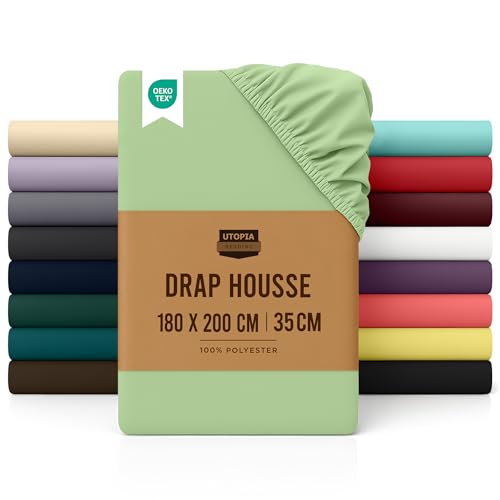 Utopia Bedding Drap Housse - Vert Sauge, 180 x 200 cm - Coupes de 35 cm pour Matelas épais - Polyester Microfibre brossée