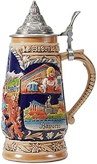 Amoy-Art Beer Stein Mug German Munich Bavarian Stanley Drinking Mug with Lid for Man 1.0Liter