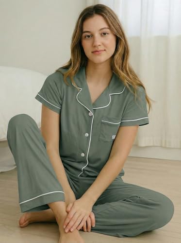 Image of BORN Pajamas for Women Set Button Down, 2 Piece Pajama Sets, Soft Womens Pajama Sets
