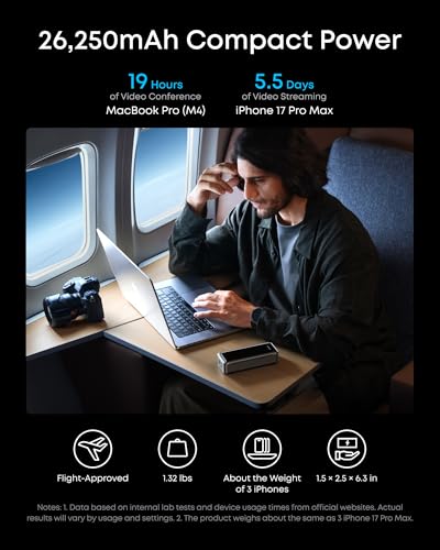 Anker Prime Power Bank, 26.250mAh 3-Poorts Draagbare Lader met 300W Max Output, Twee-richtingsladen, TSA-Goedgekeurd, App-bediening, voor MacBook, iPhone 17/16 Series en meer (Base niet inbegrepen) - Afbeelding 5