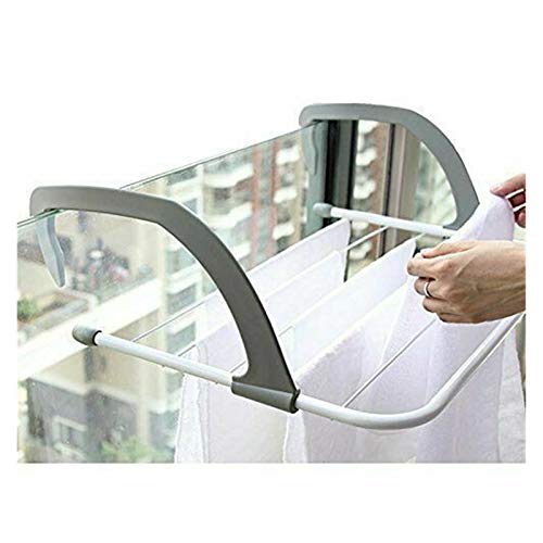 Séchoir à linge réglable et pliable gris, étendoir télescopique suspendu à 5 rails