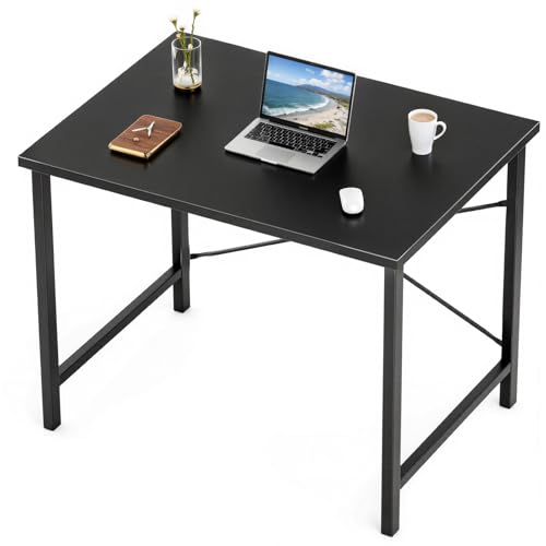 Sweetcrispy 32 Inch Small Computer Desk, Home Office Desk, Small Study Workstation for Bedroom, Study Table with X-Shaped, Modern Simple Gaming Table, Black