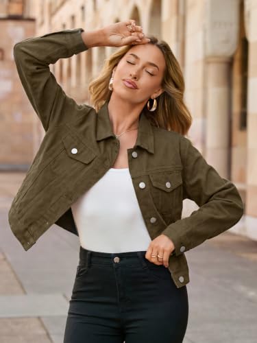 Image of Glamaker Womens Jean Jacket 2026 Basic Trendy Long Sleeve Denim Jackets Button Down Fitted Western Coat with Pockets