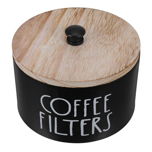 TOBBOMEY Porta Filtro Caffè in Legno con Coperchio Nero Grande Capacità Organizer Compatto Antipolvere per Filtri e Capsule per Cucina e Bar