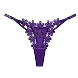 abandi Lace G-String Thongs for Women Adjustable One Size Low Rise Underwear No Show T-back Thong Panties,Daisy Purple