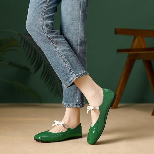 Hee grand Sweet Bow Mary Jane Flats for Women Square Toe Ankle Strap Ballet Flats Comfortable Low Heel Glittery Rhinestone Dress Shoes4
